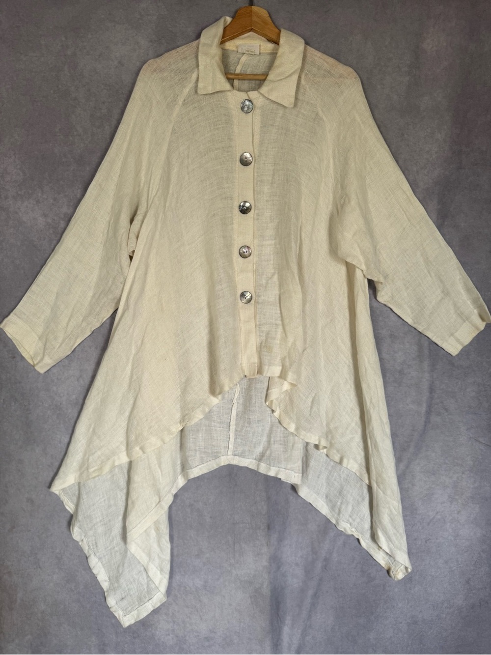 West Love Los Angeles Linen Lagenlook Artsy Minimalist High Low Tunic Shirt